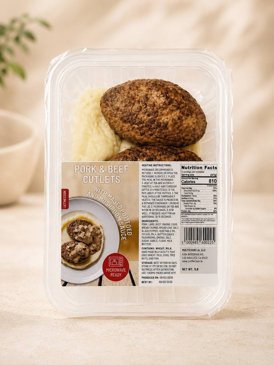 Frozen Pork & Beef Cutlets with Mashed Potatoes and Mushroom Sauce