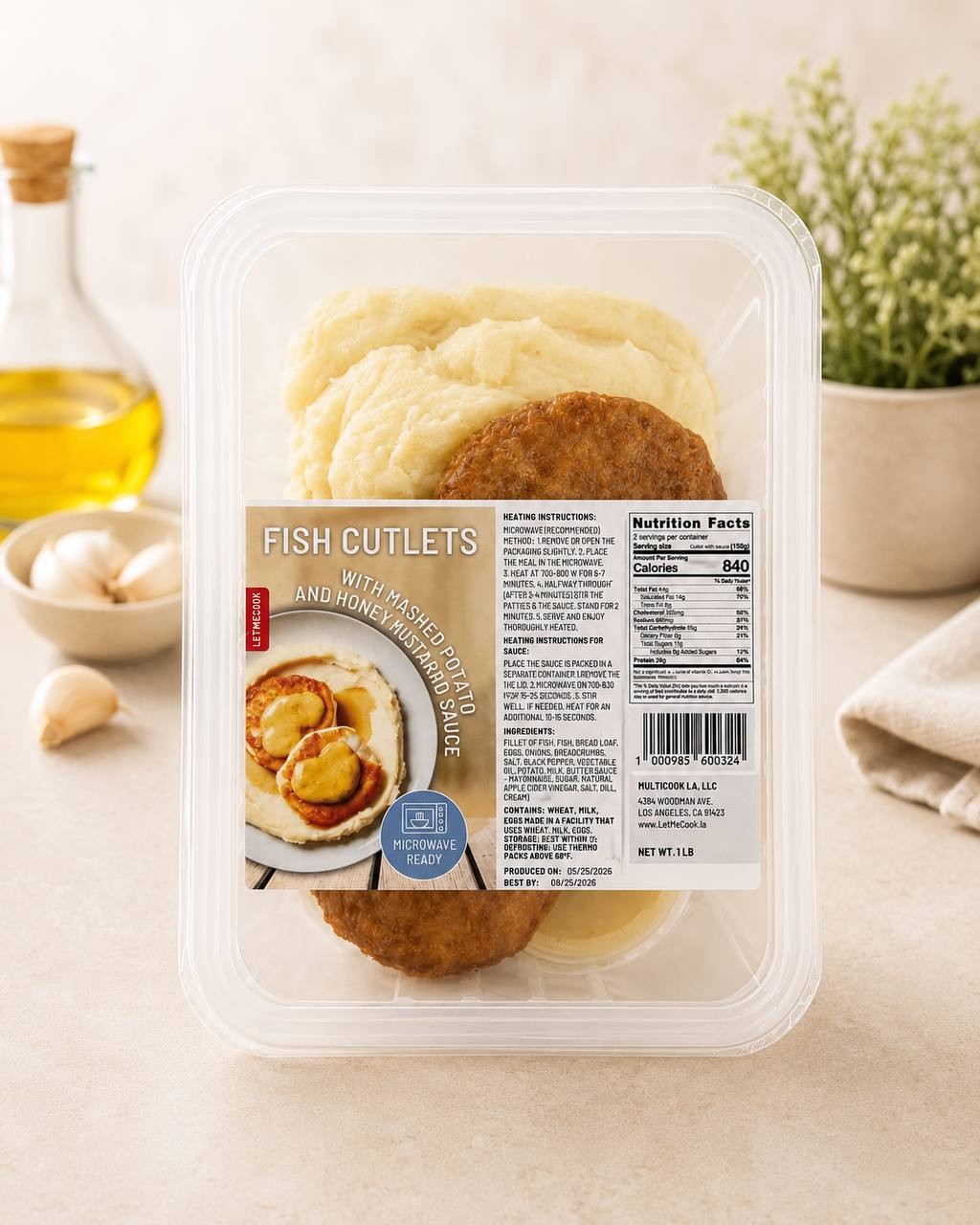 Frozen Fish Cutlets with Mashed Potatoes and Honey Mustard Sauce