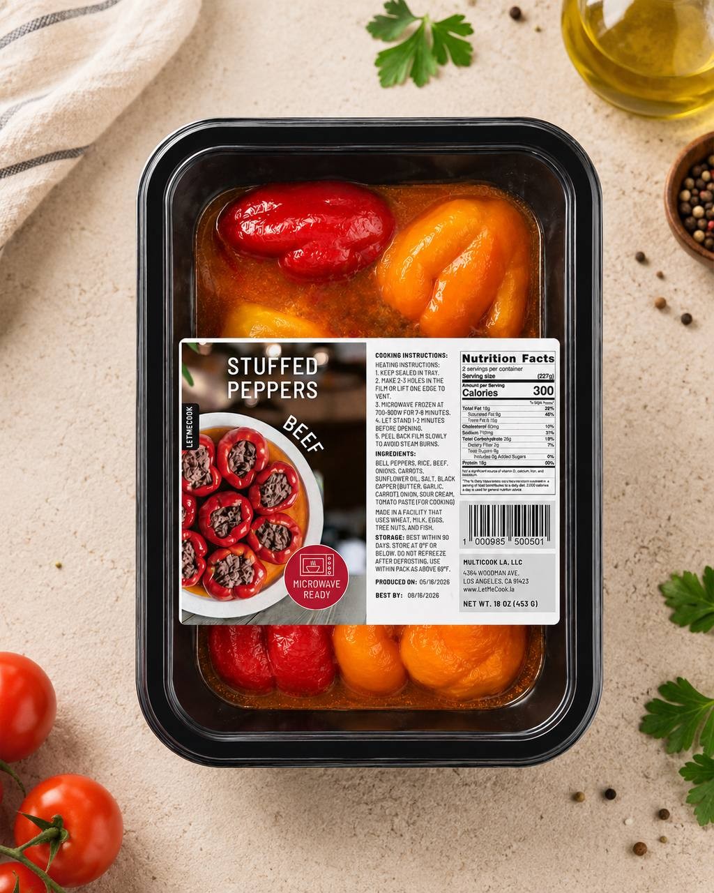 Frozen Beef Stuffed Peppers with Sauce (Ready to Heat)